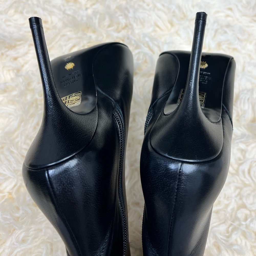 Stuart Weitzman Black Leather Over-the-Knee Pointed Toe Stiletto Boots - Picture 11 of 14